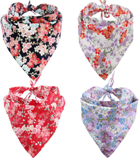 4 Pack Dog Bandanas Triangle Bibs Scarf Accessories, Japanese Style Small