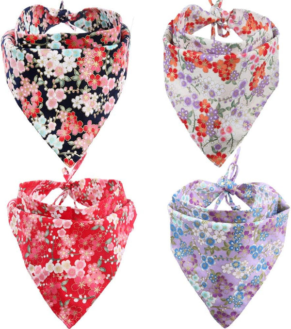4 Pack Dog Bandanas Triangle Bibs Scarf Accessories, Japanese Style Small