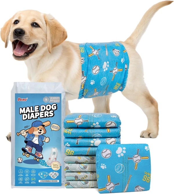 Dono Dog Diapers Male 20ct, Widened Disposable Male Dog Wraps, Super Absorbent