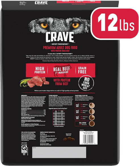 CRAVE Grain Free High Protein Adult Dry Dog Food, Beef, 12 lb. Bag