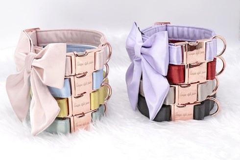 Unique Style Paws Purple Silk Dog Collar with Bow, Adjustable Durable Fashion Bowtie Collar for X-Large Dogs