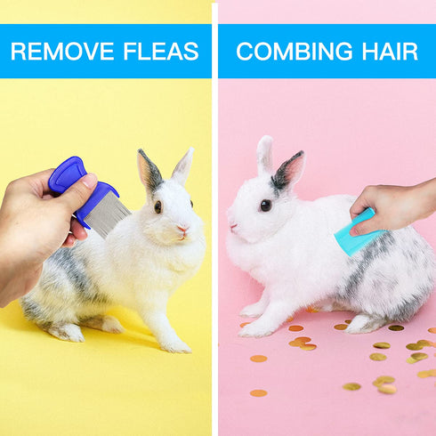 4 Pieces Rabbit Grooming Kit, Includes Rabbit Hair Remover, Grooming Brush, Steel Comb & Double-Sided Comb