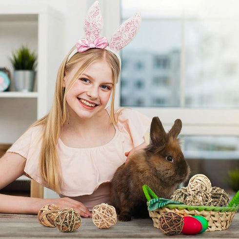 Bac-kitchen 17 Chinchillas (2.4") Pcs Bunny Chew Grass Balls, Hangable Natural Handmade Enrichment Toys for Teeth