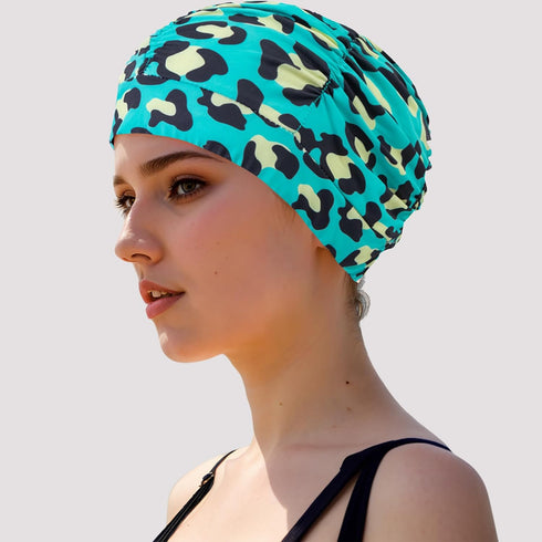 Women Swimming Cap 2Pcs Non-Waterproof Fabric Pleated Elastic Bathing Caps for Swim