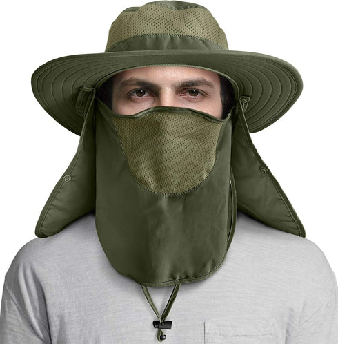 UPF 50+ Wide Brim Sun Protection Fishing Hat with Face & Neck Flap