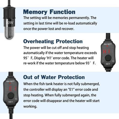 Adjustable Mini Aquarium Heater, 10W/20W/30W, Submersible Small Fish Tank Heater with Digital Display