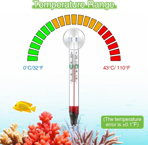 2 Dreyoo Pcs Floating Aquarium Thermometers, Floating Glass Aquarium Thermometer with Suction Cup, Mercury Free Large