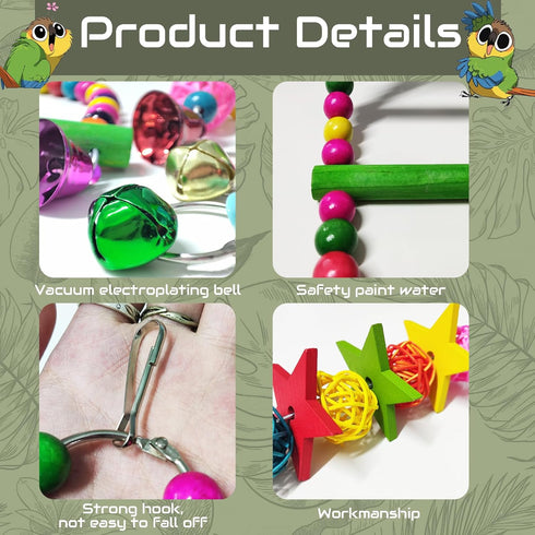 Parakeet Toys, 7 Pcs Colorful Bird Toys for Pet Bird Cage, Hammock, Swing, Chewing Toy, Mirror, Perch