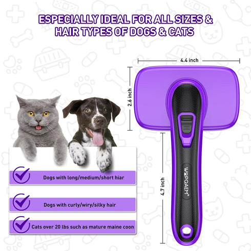 Dogs Cats Self Cleaning Slicker Brush for Shedding & Grooming, Removes Loose Undercoat, Mats, Tangled Hair for All