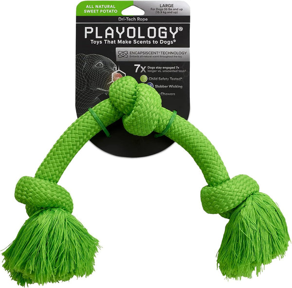 Playology Dri Tech Rope Dog Chew Toy - Large Breeds (35lbs & up), All-Natural Sweet Potato Scented, Easy to Clean