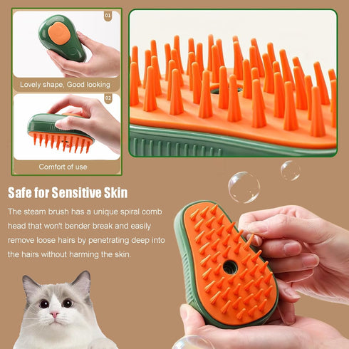 3 in 1 Cat Steam Brush, Portable Grooming Tool for Shedding and Hair Removal, Spray Brush with Water Tank.