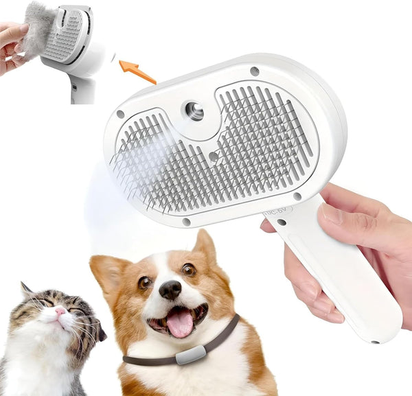3-in-1 Cat Steam Brush Pet Grooming & Shedding Comb with Gentle Steam
