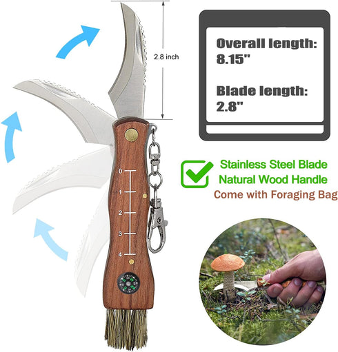 Mushroom Knife with Brush and Foraging Bag Kit, Folding Gardening Knife for Pruning, Foraging Knife with Belt Pouch & Sharpener, Harvest knifes for Outdoor Camping Hunting by Generic
