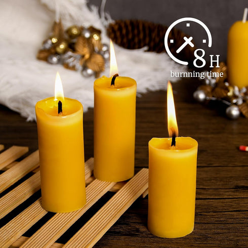 16 Packs Candles,8 Natural Beeswax Pillar Hour Long Burn Time Emergency Candles - Unscented,Smokeless and Dripless