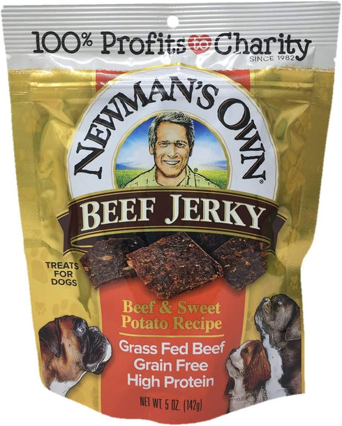 Newman's Own Beef Jerky Treats for Dogs, Bundle of 2 Flavors, 5oz each, Original and Beef & Sweet Potato