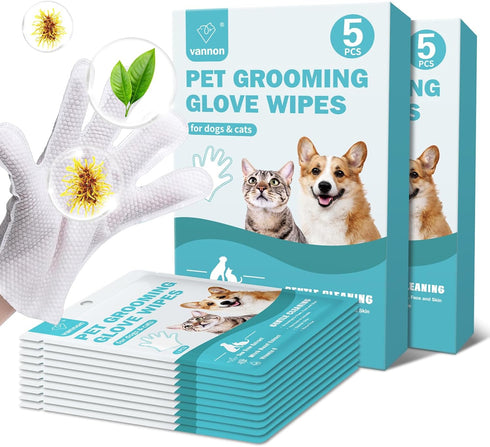 Portable Pet Bathing Wipes for Dogs & Cats, Extra Thick Grooming Glove Wipes for Daily Care, 2 Pack, 10 PCS