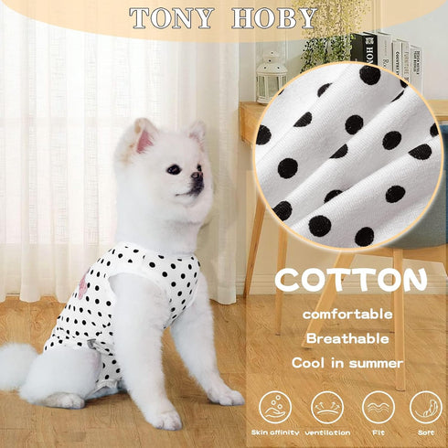 TONY HOBY Summer Dog Pajamas - Soft Breathable Dog Jumpsuit with Polka Dots (Black, L)