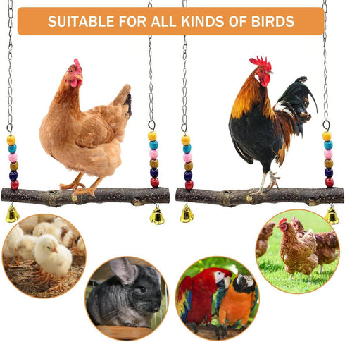 Chicken Bird Swing,Chicken Perch,Natural Wooden Swing Toys,Wood Stand for Chick,Safe and Relief of Stress,Chicken Coop