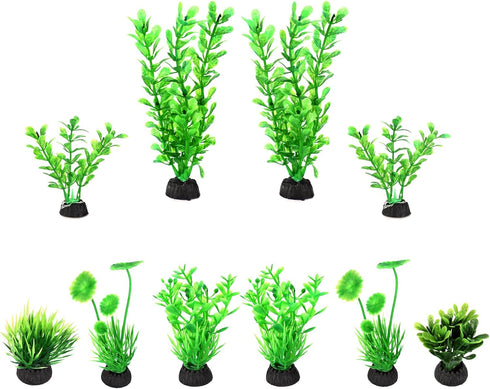 AQUANEAT Fish Tank Plants, 10pcs Plastic Green Decorations for Aquarium
