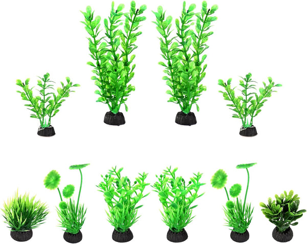 AQUANEAT Fish Tank Plants, 10pcs Plastic Green Decorations for Aquarium