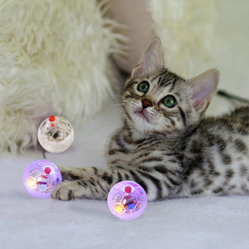 Zickupy 2 Piece Light Up Cat Balls, Multi-Color Flash LED Motion Activated Glowing Cat Balls for Kitten Dog Pet Running