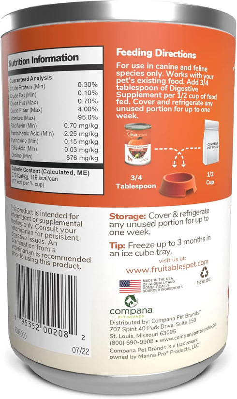 Packed 15 oz Fruitables Pumpkin Digestive Supplement, Made with Pumpkins for Dogs, Healthy Fiber Supplement for Pet