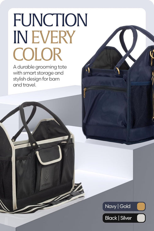 7" 8.5" 12" Equinavia Darby Small Collapsible Grooming Tote Bag for Horses, Dogs, Cats | Organizer with Shoulder Strap