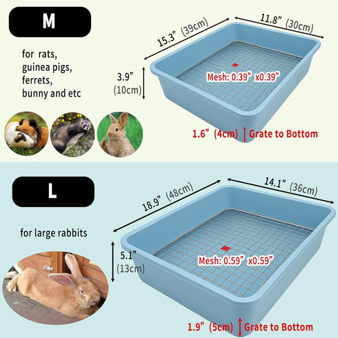 (15x12x4, Oncpcare Deep Guinea Pig Litter Box with Metal Grid, Plastic Bunny Litter Pan Potty Trainer Tray for Small