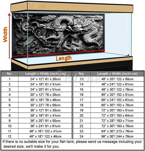 Dragon Relief Aquarium Background Poster PVC Fish Tank Decorations Landscape (72" x 25"/ 183 x 64cm)