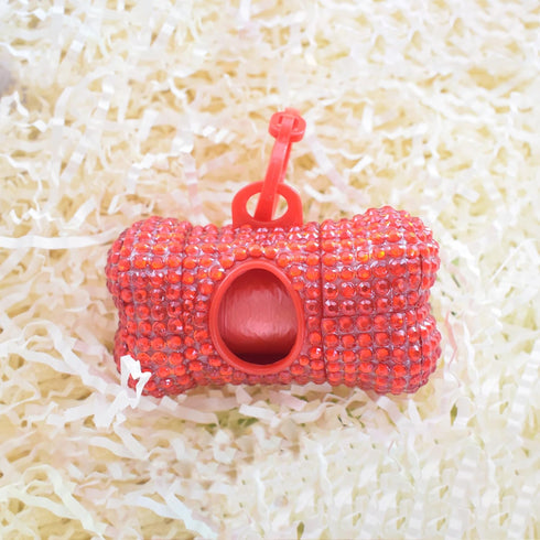 TJCGCKK Bling Dog Poop Pickup Bag Dispenser Holder Pet Waste Disposal Bag Pet Trash Bags Holder Bone Shaped (Red)