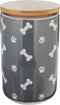 Bone Dry Ceramic Canister for Pet Treats, Bamboo Twist Lid, Dishwasher Safe, 4x6.5, Gray Paw & Bone