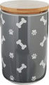 Bone Dry Ceramic Canister for Pet Treats, Bamboo Twist Lid, Dishwasher Safe, 4x6.5, Gray Paw & Bone