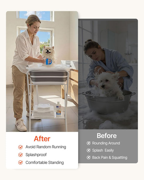 2 1 VEVOR Dog Bathtub, Elevated Dog Bath Tub, in Collapsible Pet Bathing Grooming Wash Station, Portable Foldable