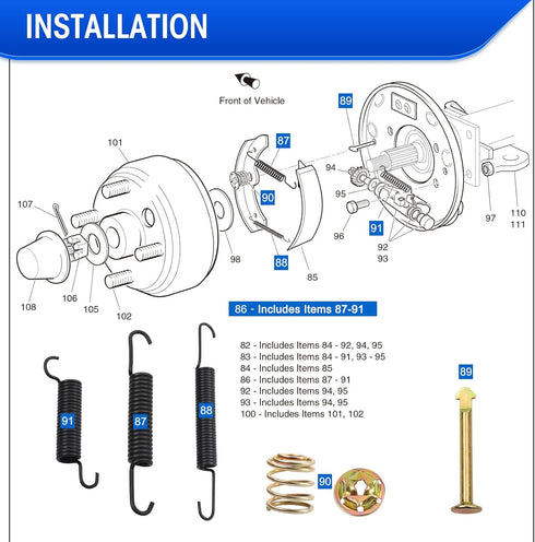 Roykaw EZGO Brake Shoes Pads and Spring Kit for 1996-Up TXT/ST350/Workhorse, Yamaha 1993-Up G14, G16, G19-G22