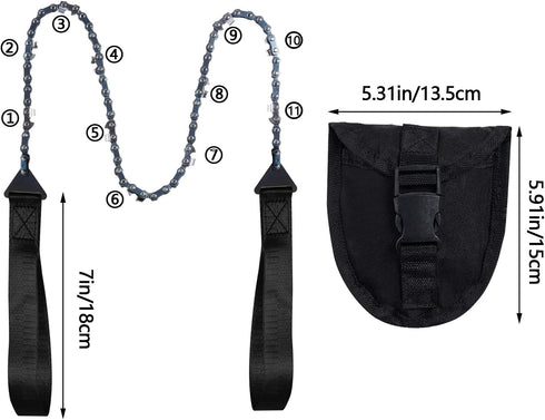 Pocket Chainsaw with Paracord Handle, Folding Chain Hand Saw, Emergency Outdoor Survival Gear for Camping, Hunting, Hiking, Cutting Wood & Tree (Black, 11 Teeth, 24'' Long) by Sucrain