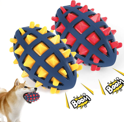 Dog Spiky Toy Ball with Squeaker, Floating Chewing Fetching and Interactive Play (2pc Kit)