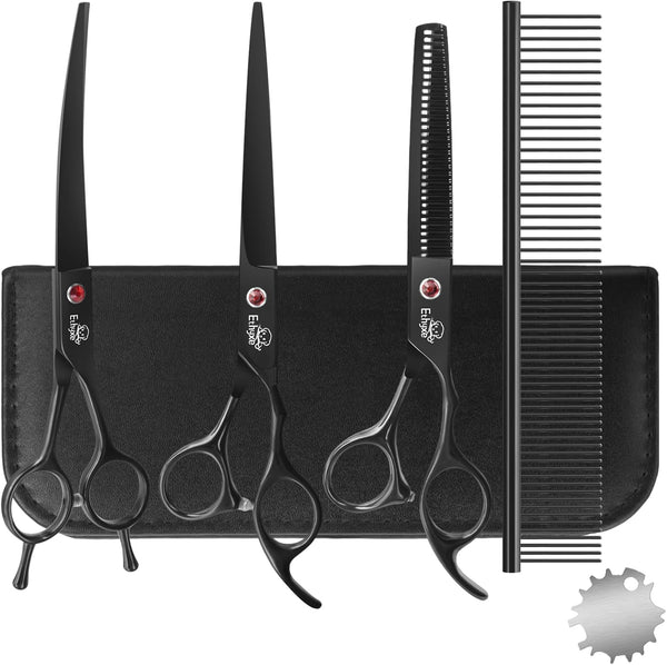7.0" Professional Dog Grooming Scissors Kit 3-Piece Set with Straight, Curved &