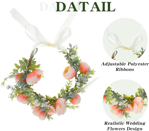 Dog Wedding Flower Collar, Pink Floral Wreath Bow for Female Pets, Valentine's Day Party Photo Props, Large