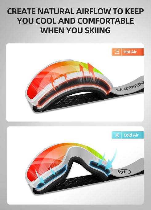 OTG Ski Goggles, Over Glasses Snow/Snowboard Sports Goggles Anti Fog for Adults & Youth