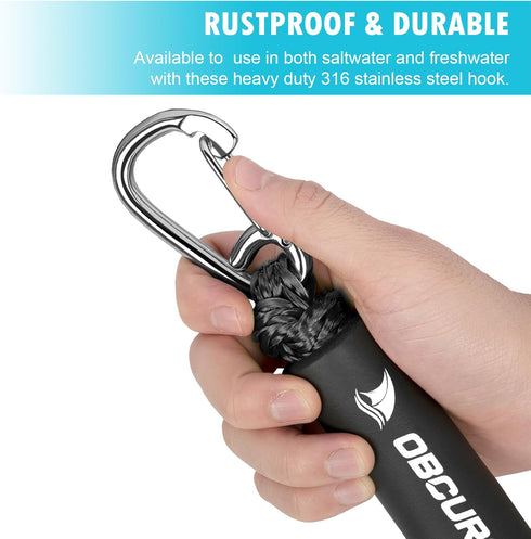 Obcursco 4FT Bungee Dock Lines, Boat Dock Rope, Jet Ski Accessories with 316 Stainless Steel Clip (2 Pack, Black)