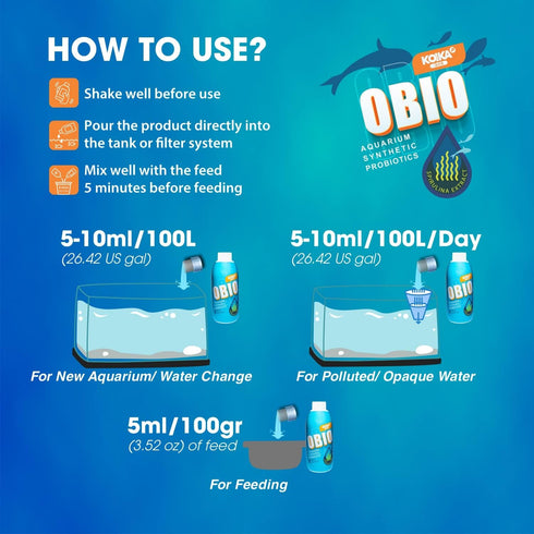 KOIKA OBIO Aquarium Water Treatment, 300ml Liquid for Fish & Shrimp Growth and Immune System Improvement