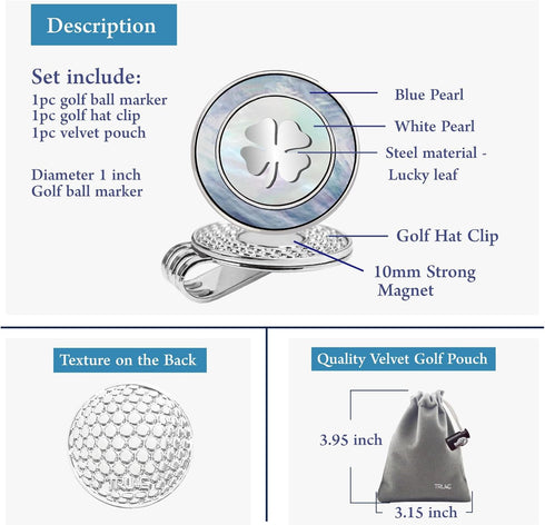 Golf Ball Marker Hat Clip with Pearl Ball Marker, Golf Gifts and Accessories for Women