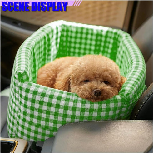 Craedli Center Console Dog Car Seat, Removable Car Armrest Box Pet Booster Seat with Safety Leash & Cushion, Washable
