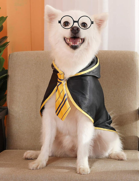 Dog Halloween Costume Wizard Pet Shirt, Funny Cat Clothes for Dogs Cats with Glasses (Medium, Yellow)