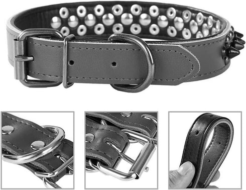 Genuine Leather Spiked Studded Dog Collar, Adjustable Pet Collars for Small or Medium Pet (L, Purple-1)