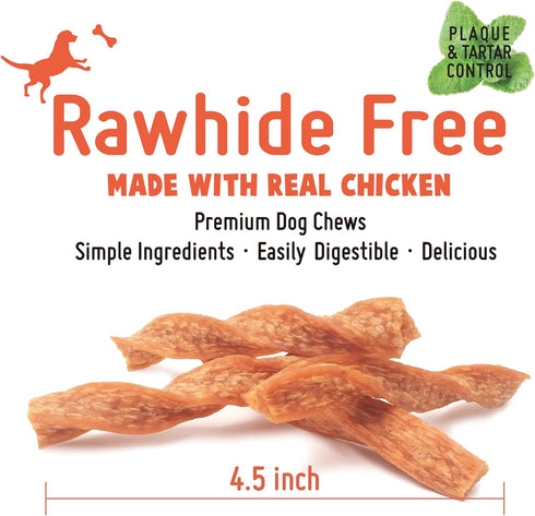 Chicken Dog Chew Twist Sticks, Puffed Human Grade Treat Sticks, Rawhide Alternative, Easy to Digest, 20pcs/Pack