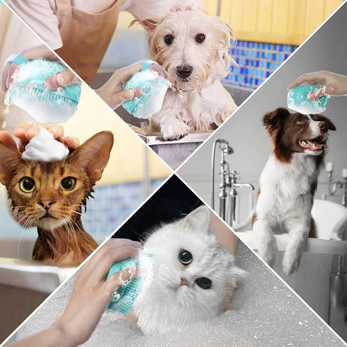 Pet Dog Bath Brush, Gentle Soap Dispenser for Massaging Bath Grooming, Soft Silicone (Blue)