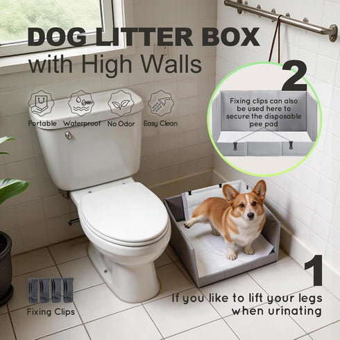HQ4US 4LEGS 22''x 22'' Seamless, Dog Litter Box, Pee Pad Holder Foldable, Indoor Dog Potty Tray for Medium Dogs, High
