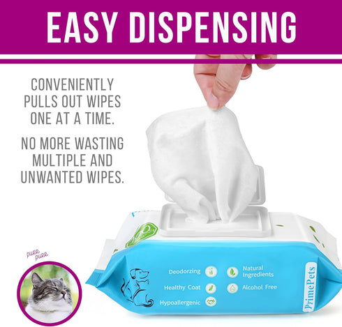 PrimePets Dog Wipes for Paws and Butt - 300 Count, Unscented Grooming Wipes for Dogs Cats Cleaning