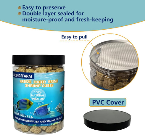3 OZ, Freeze Dried Brine Shrimp Cubes Brine Shrimp Freeze Dried Aquatic Foods for Tropical Fish Marine Fish and Aquatic
